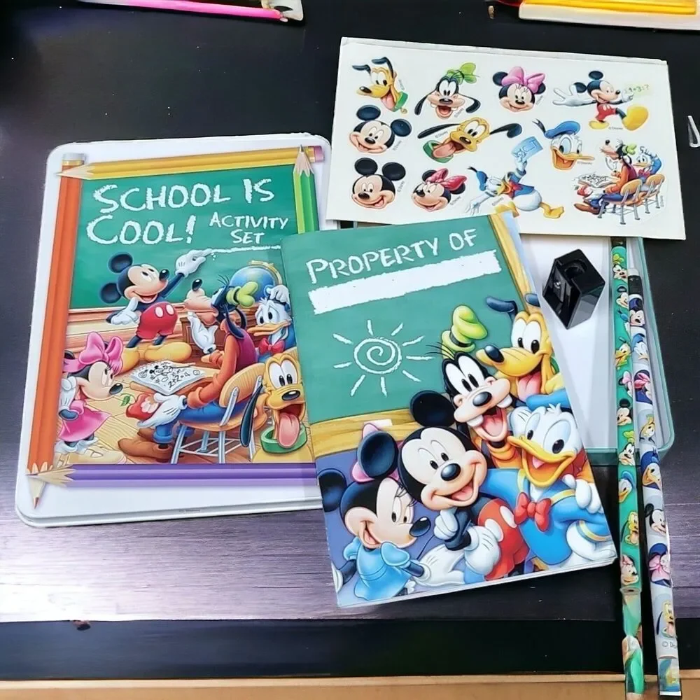 Set of 2 New Disney Mickey Mouse & Friends School is Cool Activity Pencil Tins
